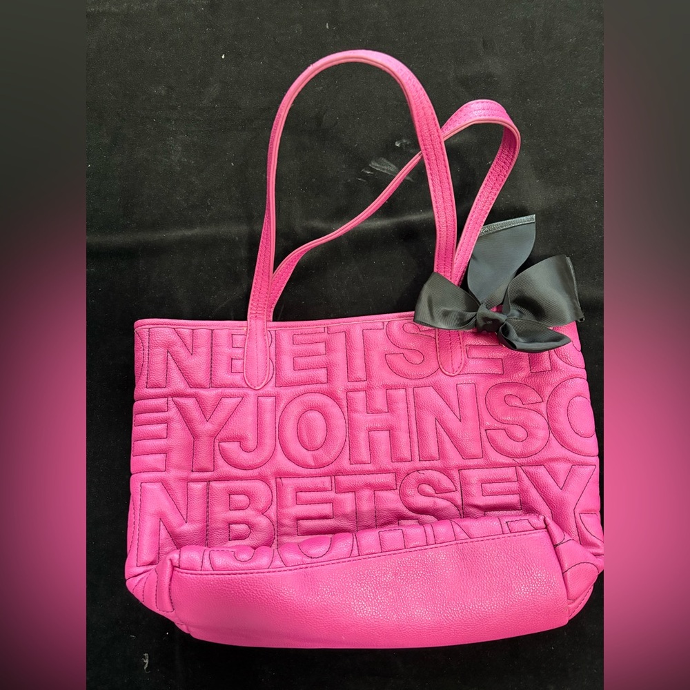 Brilliant Pink Betsey Johnson Quilted Tote like New 16”x11”